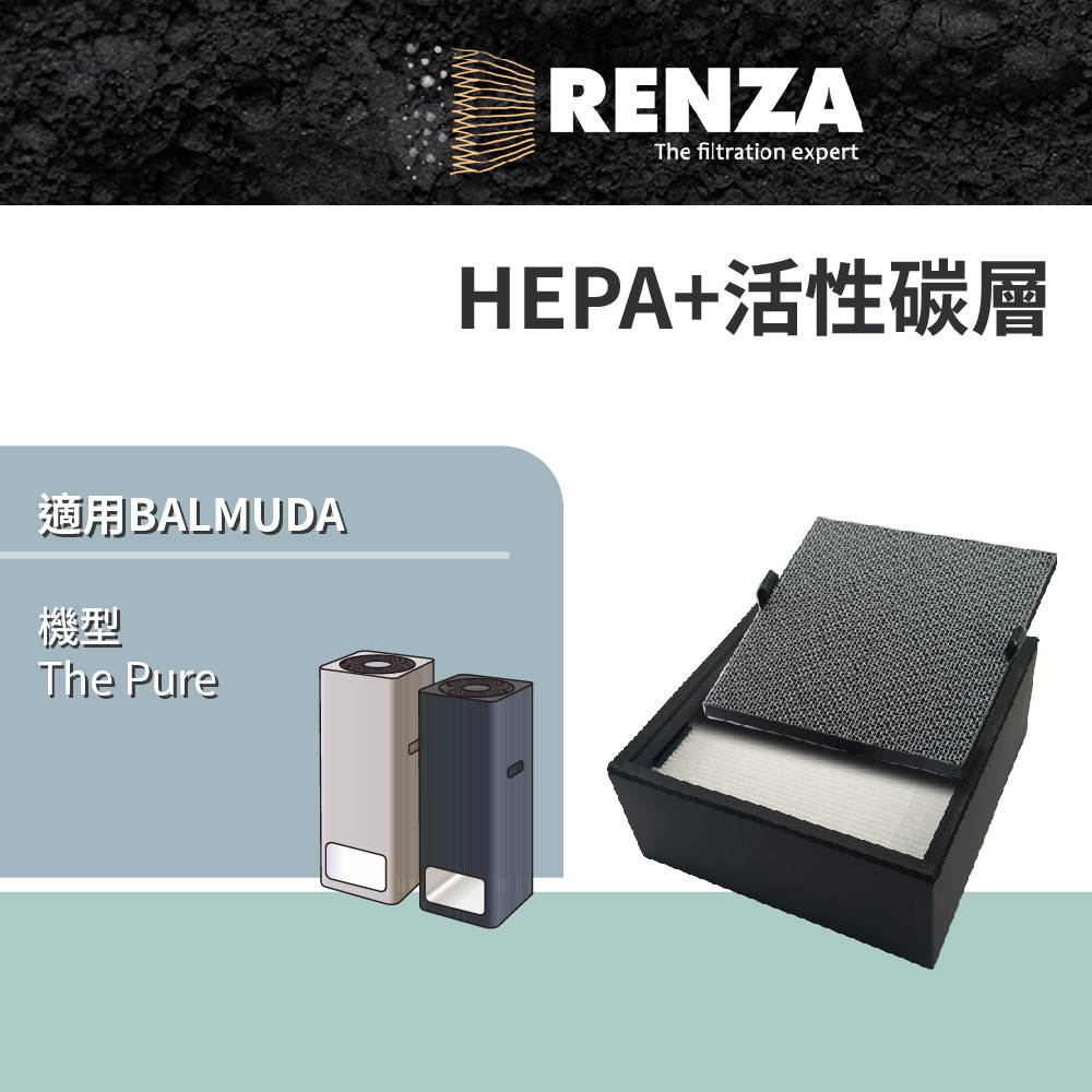 RENZA濾網 適用Balmuda 百慕達 The Pure 替代 A01D-P100 高效HEPA+活性碳濾網