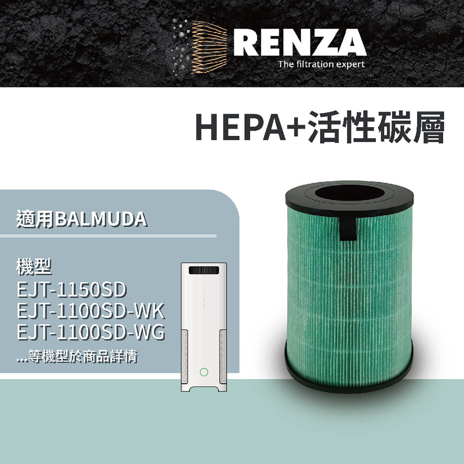 RENZA HEPA加活性碳 適配Balmuda 空氣清淨機濾芯 AirEngine, 同EJT-S200