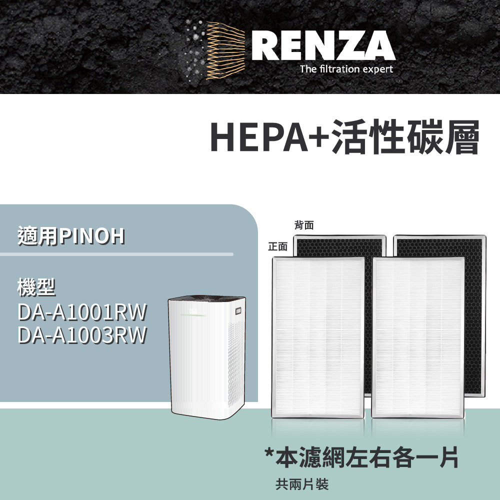 適用 Pinoh 品諾 超級大王 DA-A1001RW 空氣清淨機 HEPA活性碳濾網心組 左右兩片裝 替代DA-A01
