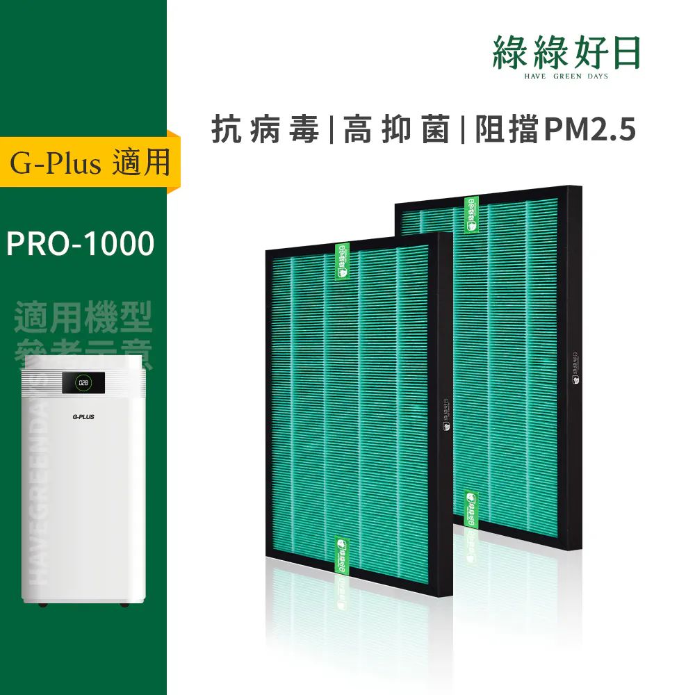 綠綠好日 適用 G-PLUS PRO-1000 抗菌 HEPA 濾網 複合型 蜂巢式活性碳濾芯 【一年份組】