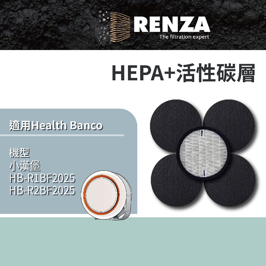 RENZA濾網 適用Health Banco 小漢堡 e2F HB-R1BF2025/R2BF2025 HEPA活性碳