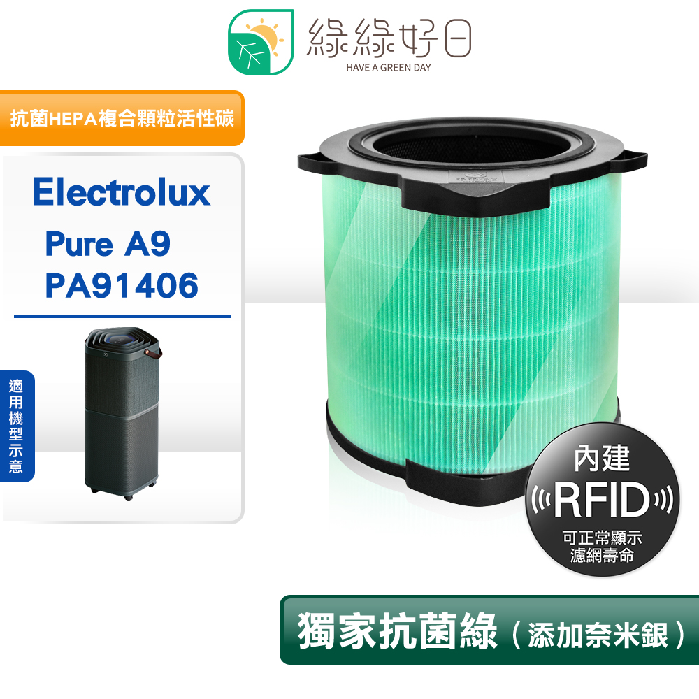 綠綠好日 適用 Electrolux 伊萊克斯 Pure A9 PA91406【RFID版】HEPA抗菌 顆粒活性碳 複合濾網