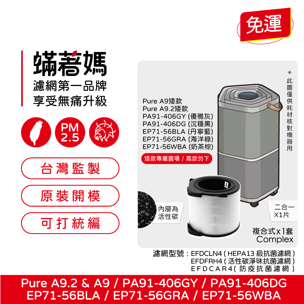 蟎著媽 (適用 Electrolux 伊萊克斯 Pure A9 矮款 空氣清淨機 PA91-406GY PA91-406DG EP71-56WBA)