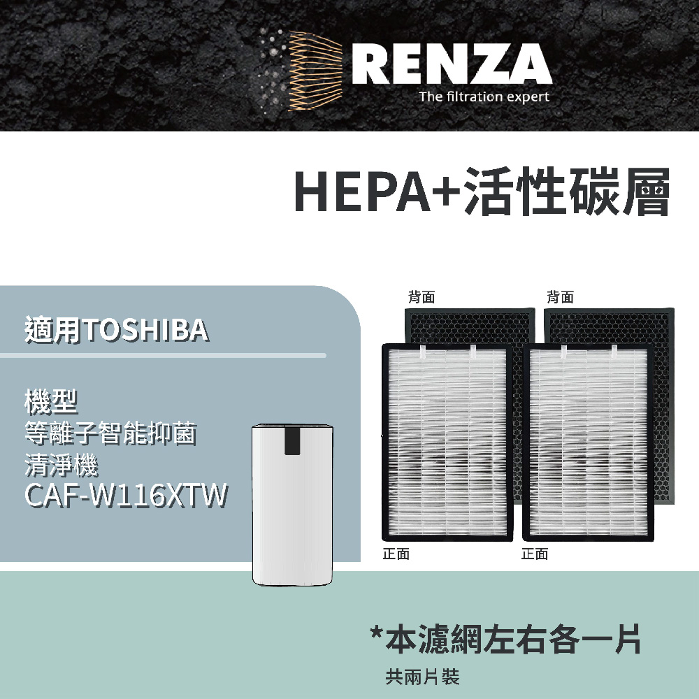 RENZA濾網 適用 TOSHIBA 東芝等離子智能抑菌清淨機 CAF-W116XTW 左右兩片裝