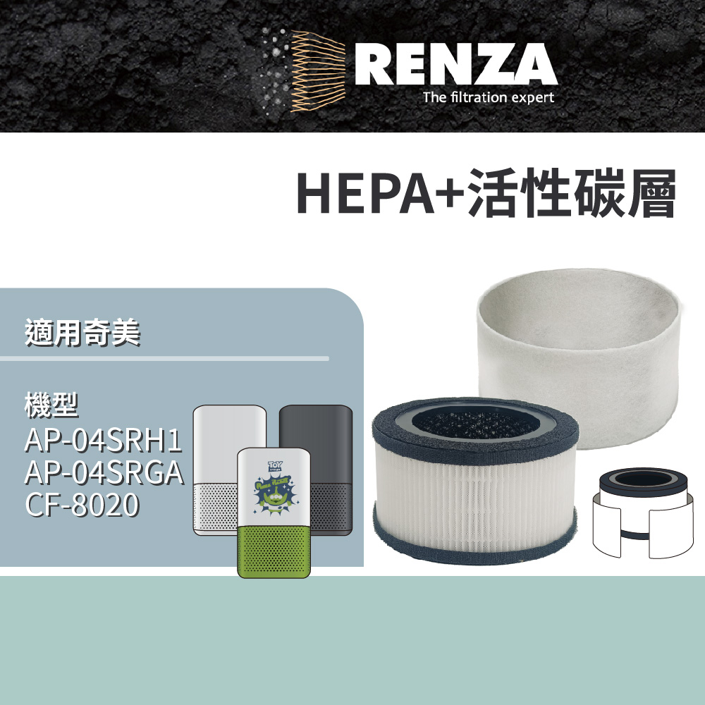 RENZA濾網 適用奇美 AP-04SRH1 AP-04SRGA 高效HEPA+活性碳濾網 替代 F04HP12