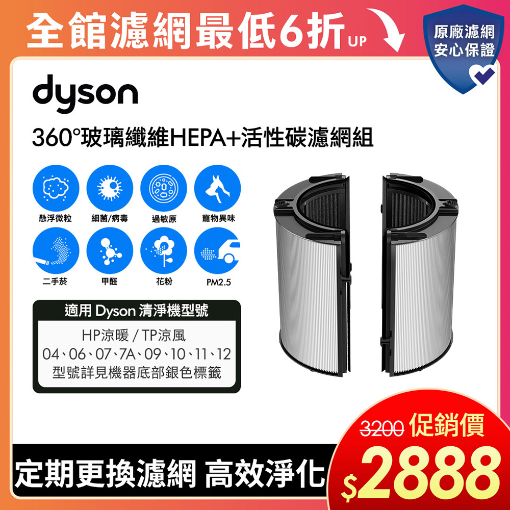 Dyson 戴森 360°玻璃纖維HEPA+活性碳濾網 適用04/06/07/09/10/12清淨機系列 (單入) 原廠公司貨