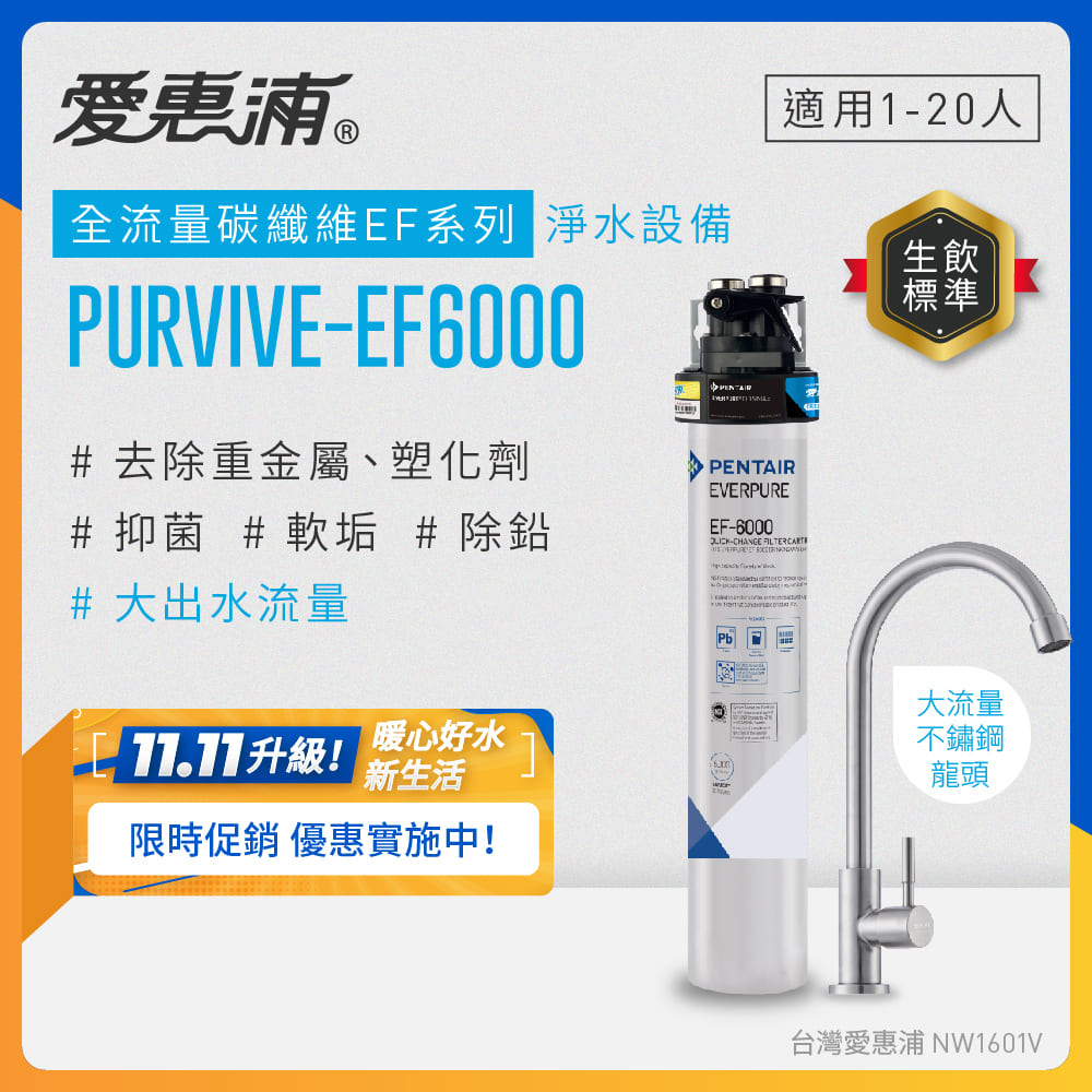 EVERPURE 愛惠浦 櫥下型 PURVIVE-EF6000大流量不鏽鋼龍頭生飲淨水器