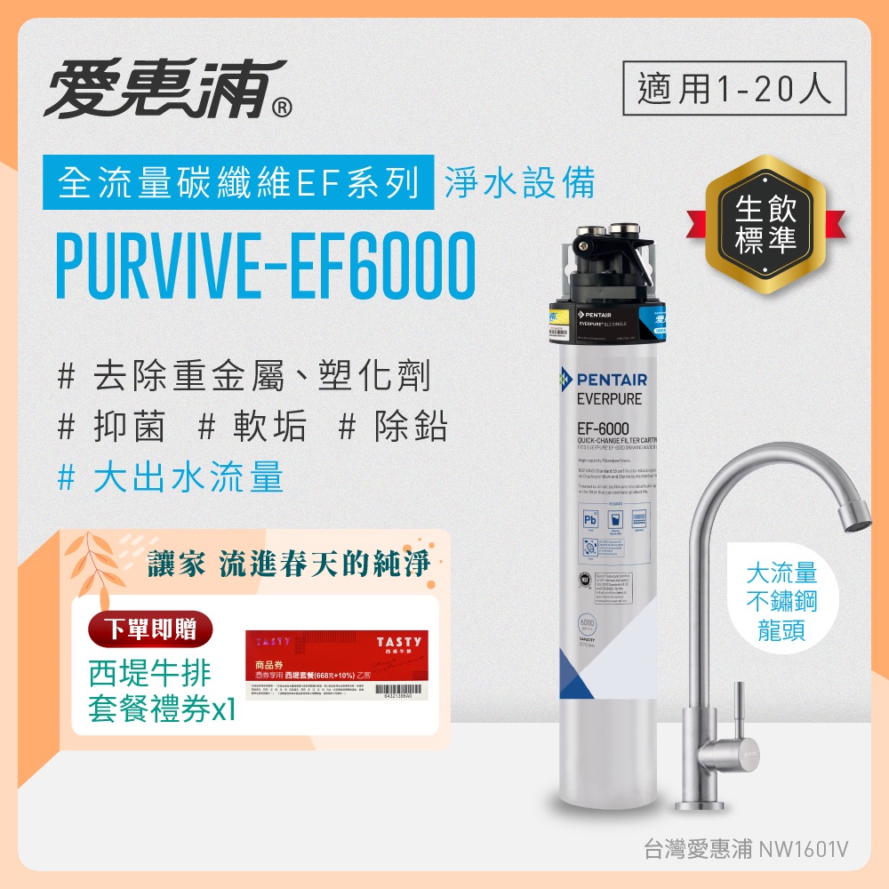 EVERPURE 愛惠浦 櫥下型 PURVIVE-EF6000大流量不鏽鋼龍頭生飲淨水器