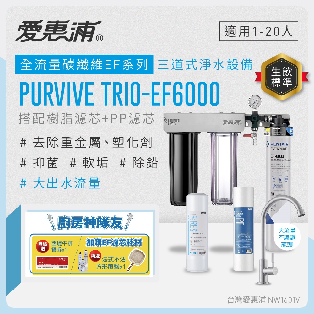 愛惠浦 EVERPURE PURVIVE Trio-EF6000三道式廚下型淨水器(前置樹脂+PP濾芯)