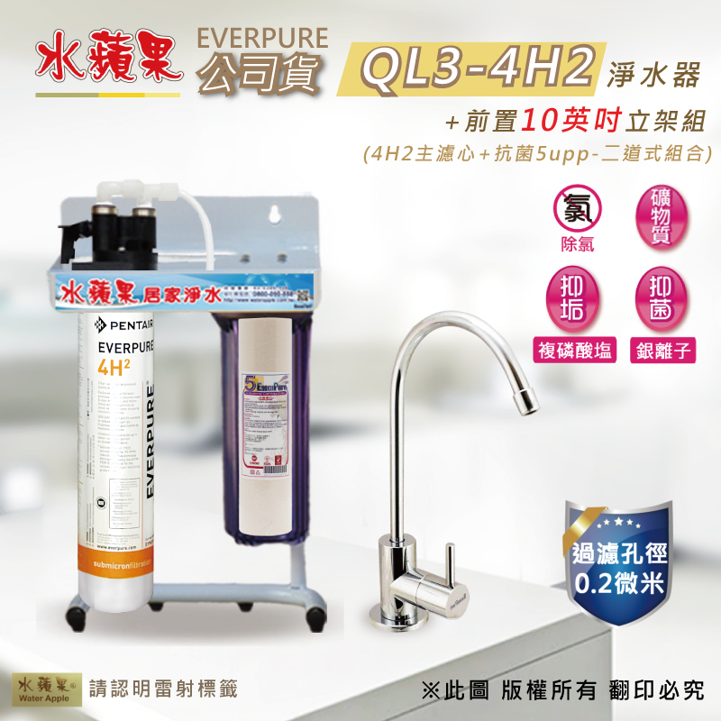 【水蘋果公司貨】Everpure QL3-4H2 10英吋二道淨水器