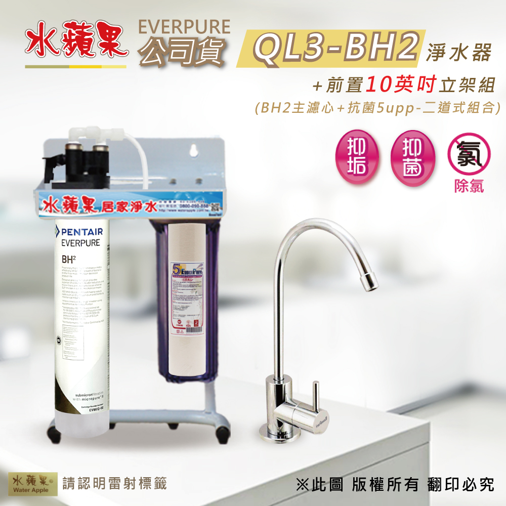 【水蘋果公司貨】Everpure QL3-BH2 10英吋二道淨水器