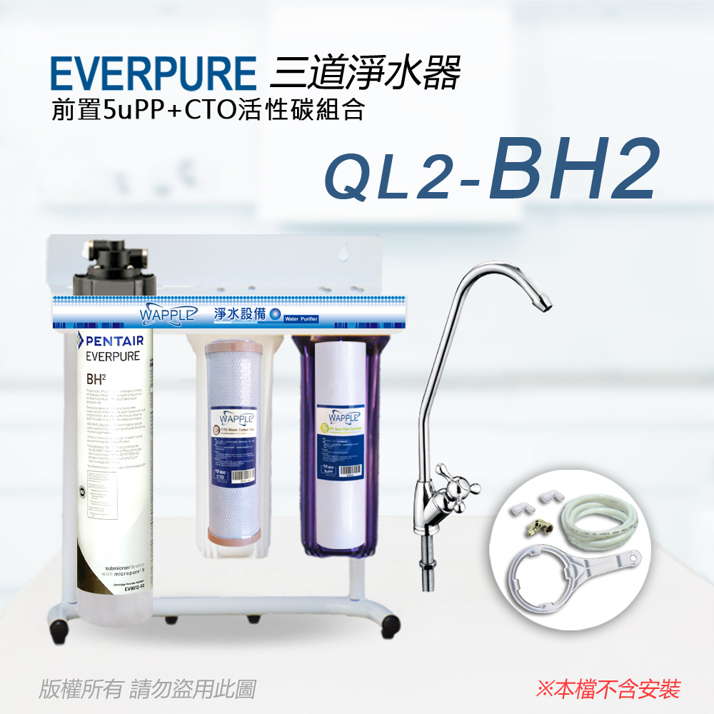 【Everpure】美國原廠 QL2-BH2三道立架型淨水器(自助型-含全套配件)