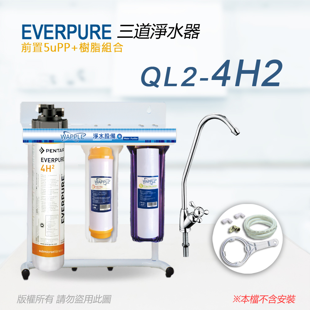 【Everpure】美國原廠 QL2-4H2三道立架型淨水器(樹脂自助型-含全套配件)