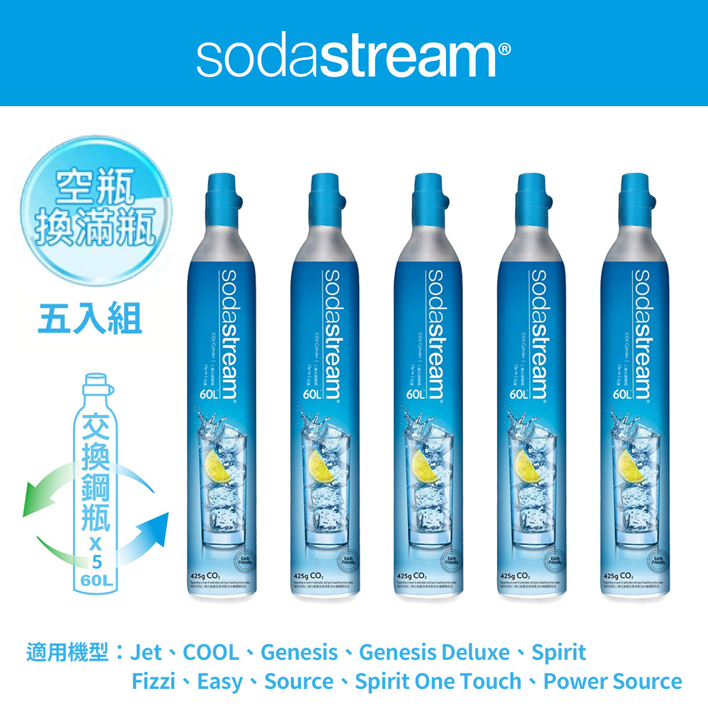 (鋼瓶旗艦組)Sodastream 二氧化碳交換補充鋼瓶5入組 425g