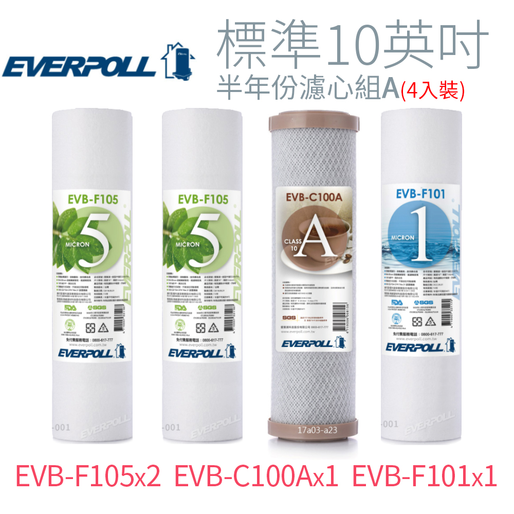 【EVERPOLL】標準10英吋 半年份濾心組A (4入)