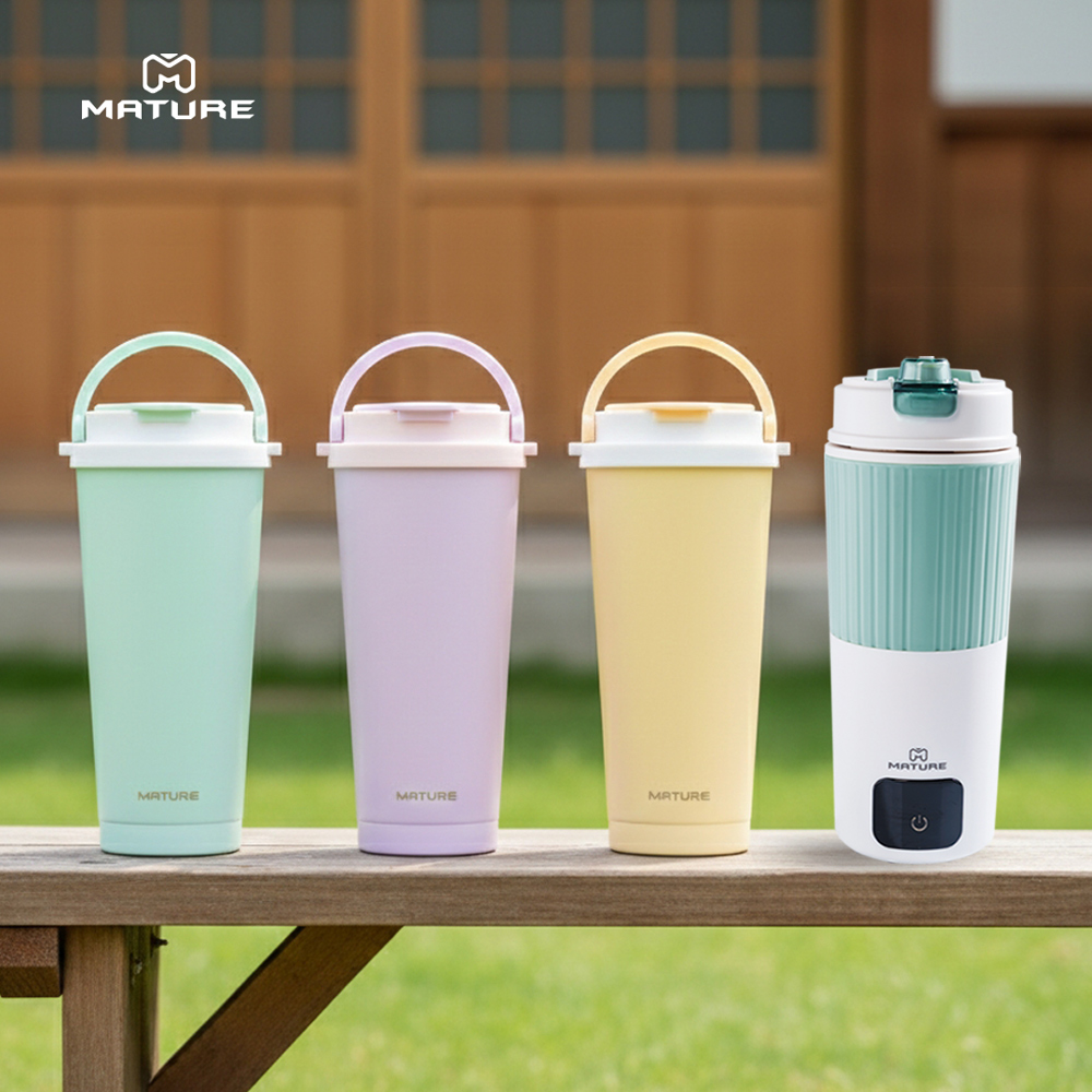 MATURE 美萃 全球通用電熱水杯650ml CY-1671 + 陶瓷不鏽鋼雙飲保溫杯附吸管刷700ml-三色可選 CY-2001