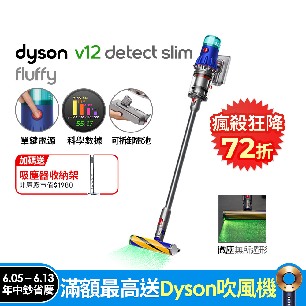 Dyson V12 Detect Slim Fluffy SV46 輕量智慧吸塵器(銀灰)