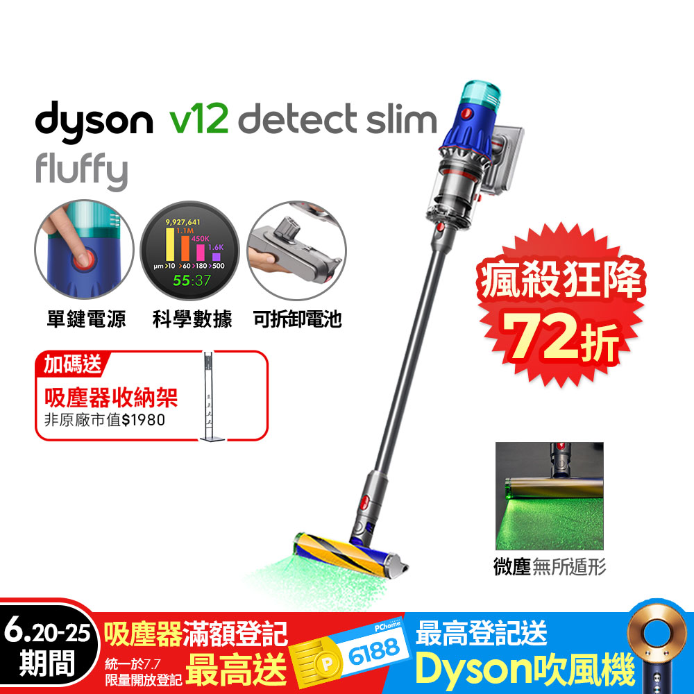 Dyson V12 Detect Slim Fluffy SV46 輕量智慧吸塵器(銀灰)