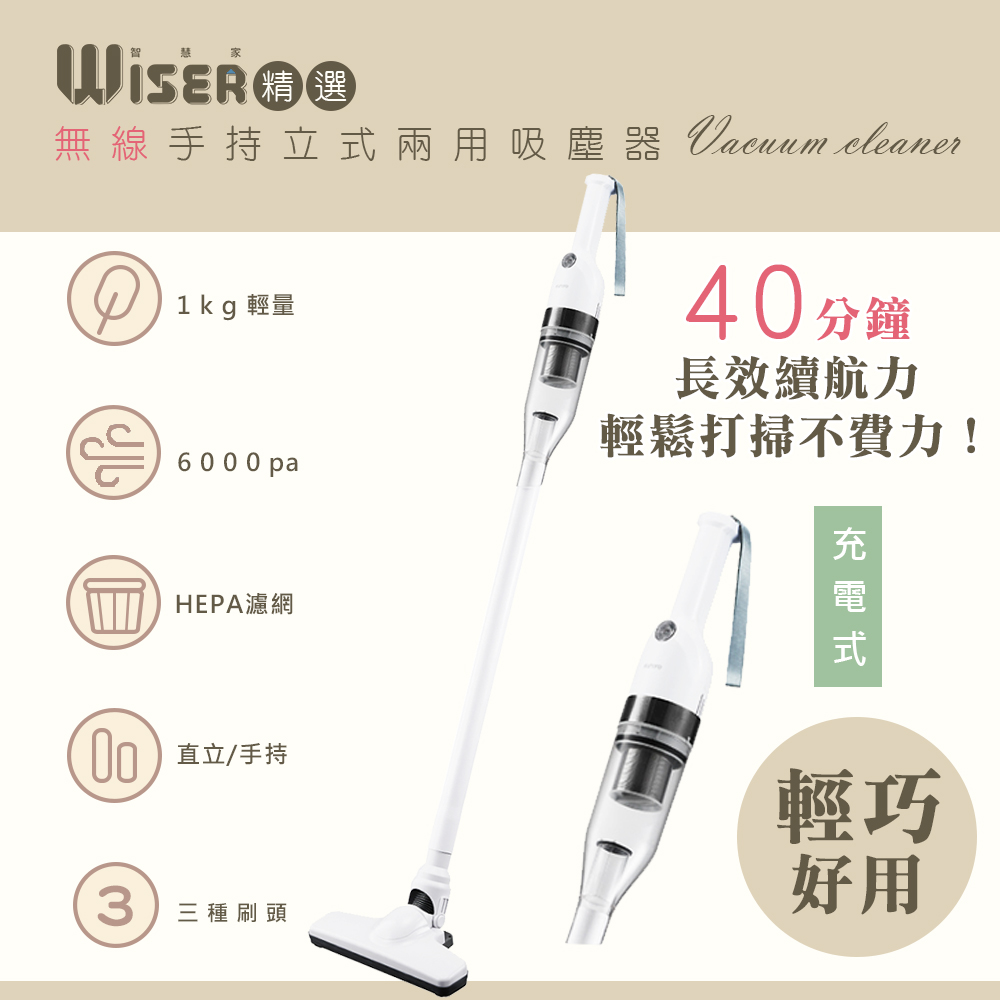 【WISER精選】直立/手持多用途無線吸塵器-室內/戶外/34000rpm高轉速