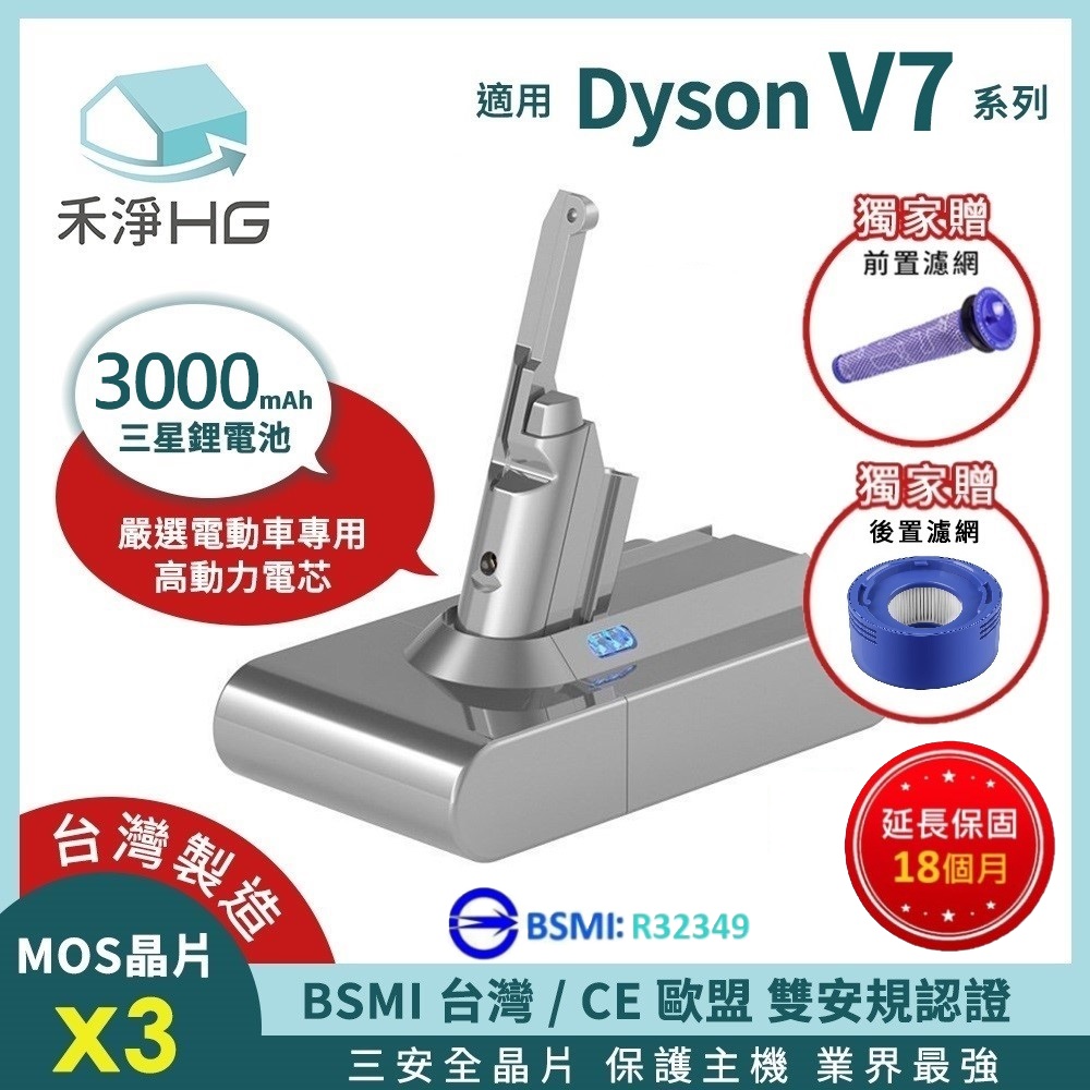 【禾淨家用HG】Dyson V7 DC8300 3000mAh 副廠吸塵器配件 鋰電池(前+後置濾網)