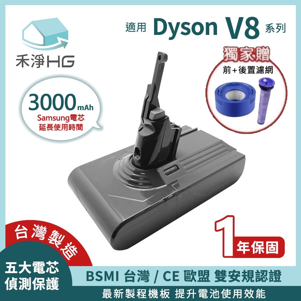【禾淨家用HG】Dyson V8 DC8300 3000mAh 副廠吸塵器配件 鋰電池(前+後置濾網)