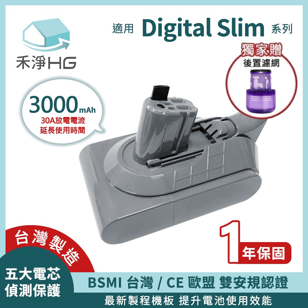 【禾淨家用HG】Dyson Digital Slim(SV18) CL1830 3000mAh 副廠吸塵器配件 鋰電池(後置濾網)