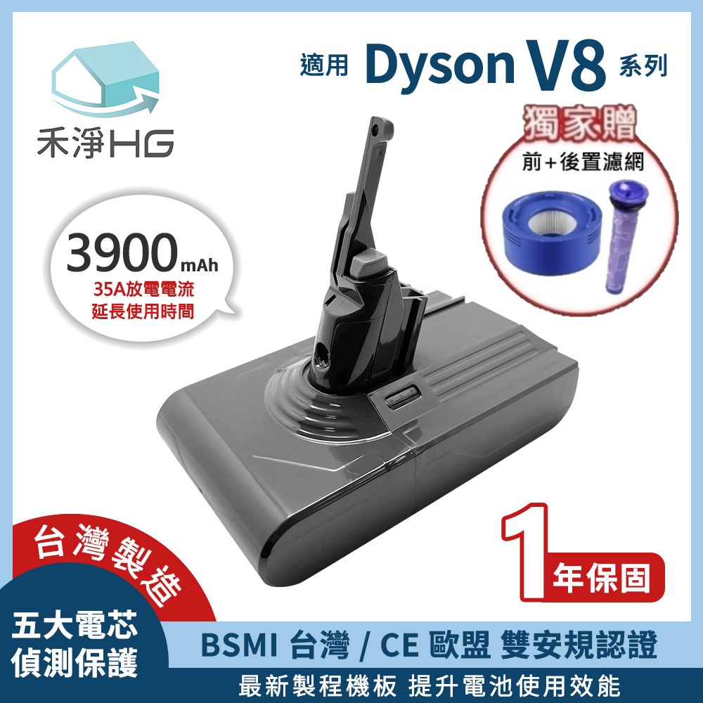 【禾淨家用HG】Dyson V8 DC8240 3900mAh 副廠吸塵器配件 鋰電池(前+後置濾網)