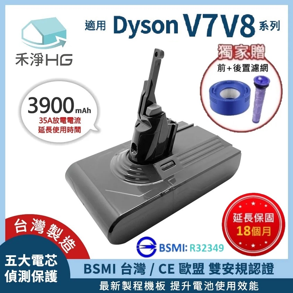 【禾淨家用HG】Dyson V8 DC8240 3900mAh 副廠吸塵器配件 鋰電池(前+後置濾網)