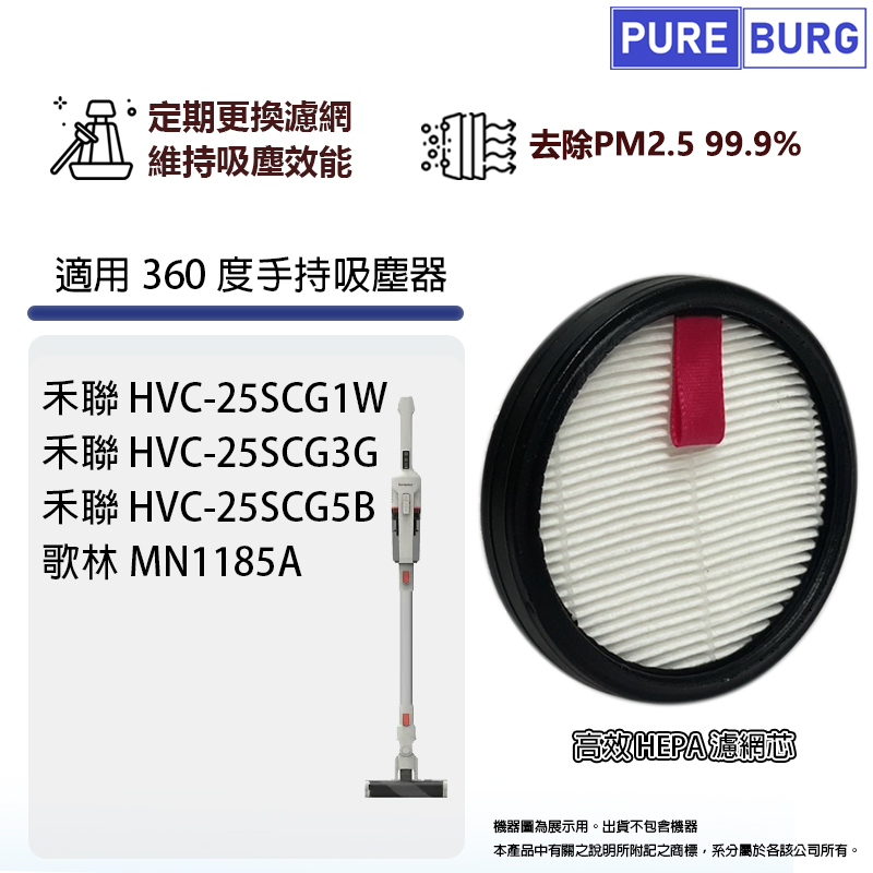 適用Heran禾聯HVC-25SCG1W HVC-25SCG3G HVC-25SCG5B 歌林 Kolin MN1185A無線吸塵器高效HEPA濾網濾芯