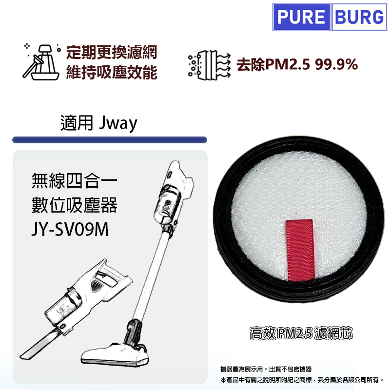 適用Jway 無線四合一數位吸塵器 JY-SV09M高效PM2.5濾網濾芯