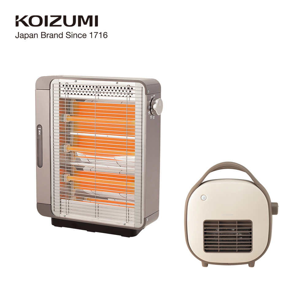 日本KOIZUMI 電暖器超值組(蒸氣2in1遠紅外線石英電暖器+迷你人體感應陶瓷電暖器)