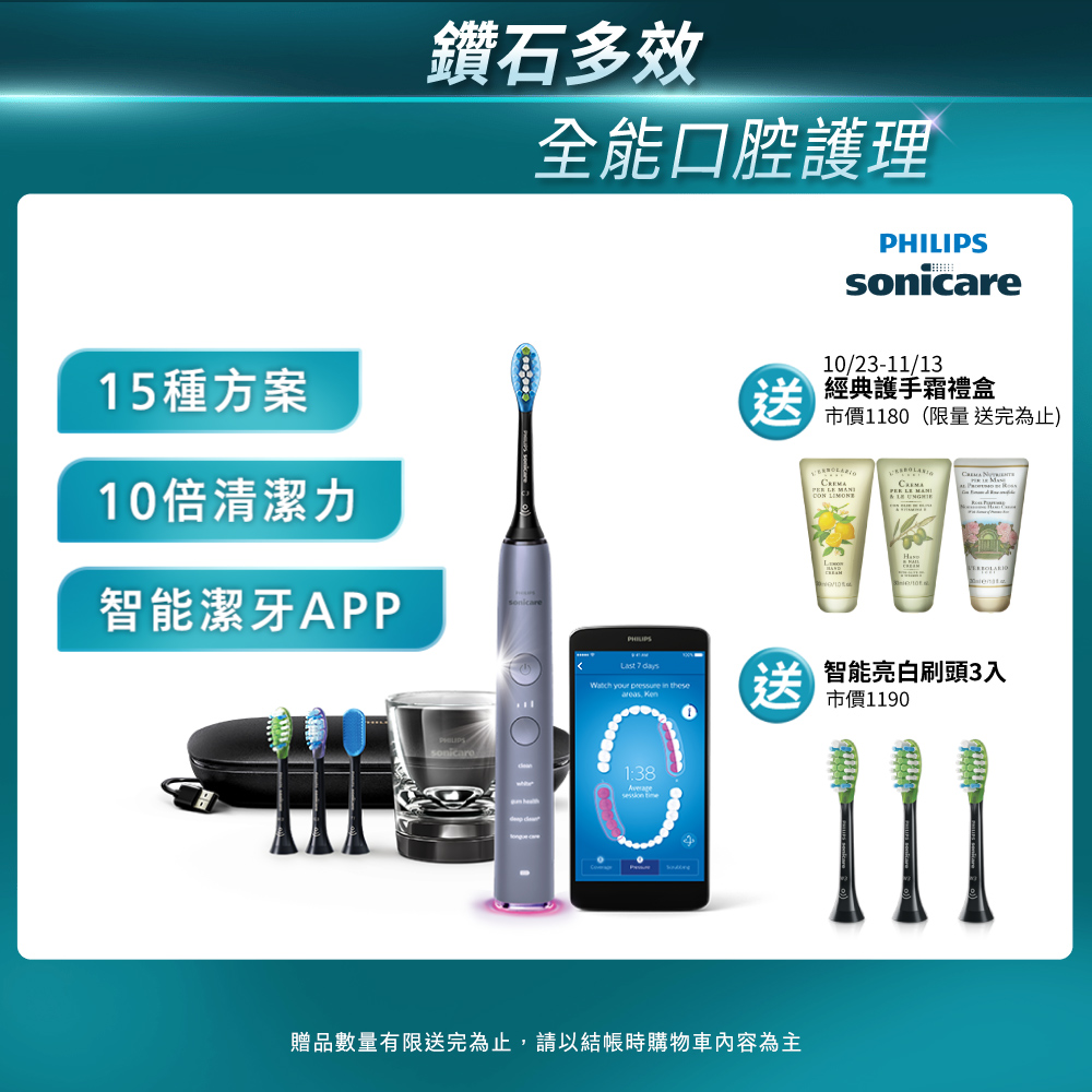 PHILIPS 飛利浦 Sonicare Smart 鑽石極淨智能音波震動牙刷HX9924/42 (絢光銀)