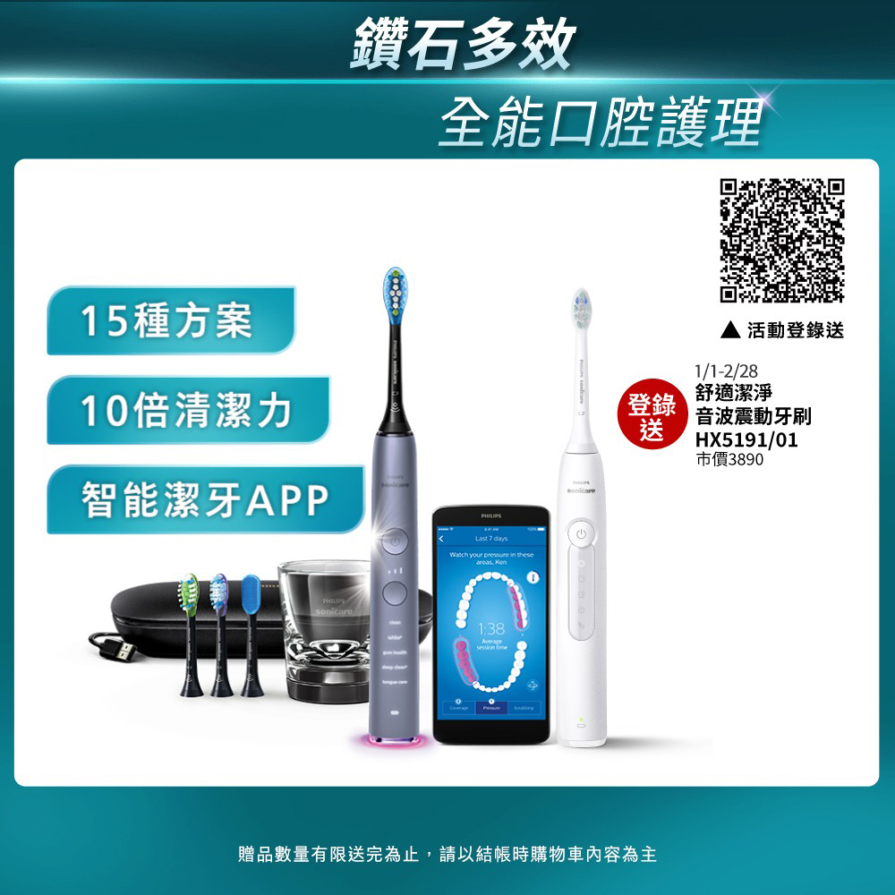 PHILIPS 飛利浦 Sonicare Smart 鑽石極淨智能音波震動牙刷HX9924/42 (絢光銀)