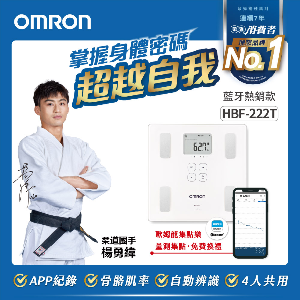 OMRON 歐姆龍體重體脂計HBF-222T-白色