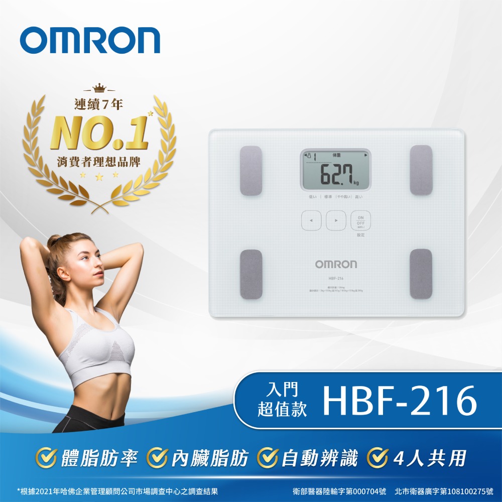 OMRON 歐姆龍體重體脂計HBF-216-白色