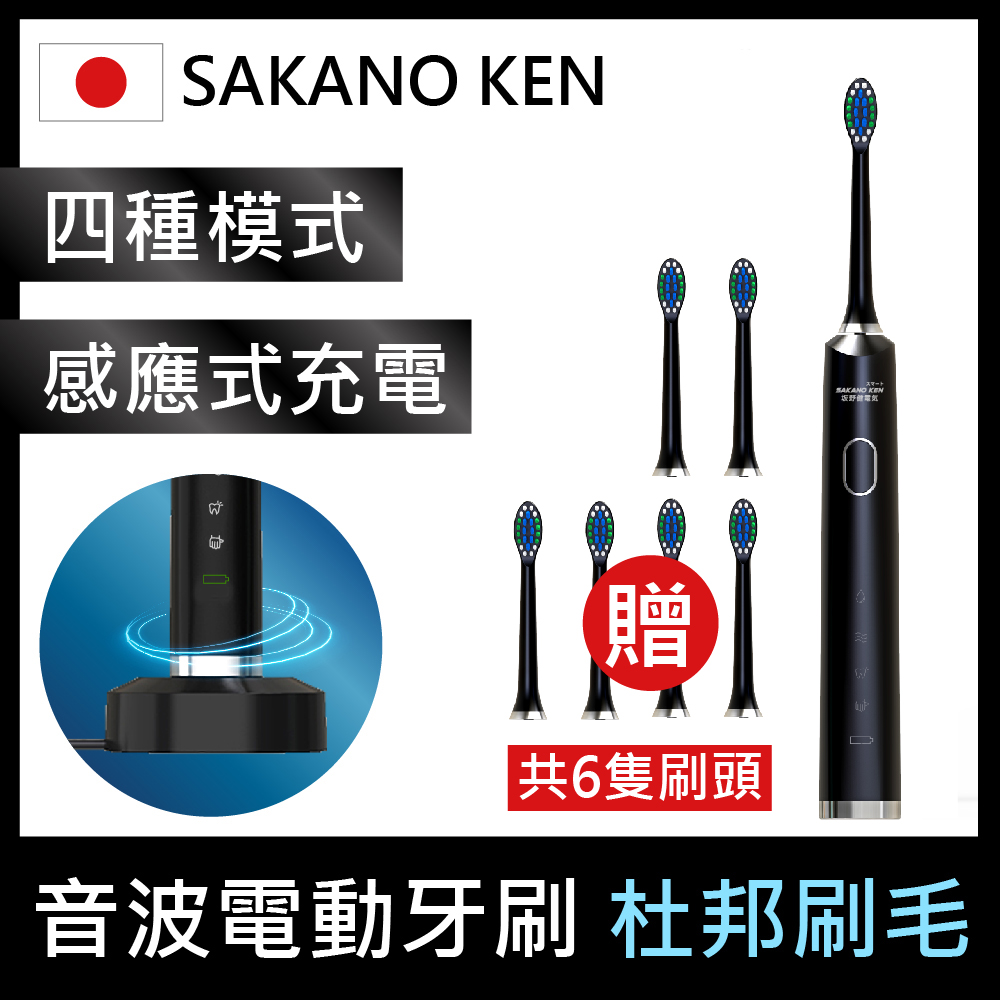 【日本 SAKANO KEN】攜帶型充電式 電動牙刷 霧黑 (音波電動牙刷/震動牙刷/音波牙刷/杜邦刷毛)