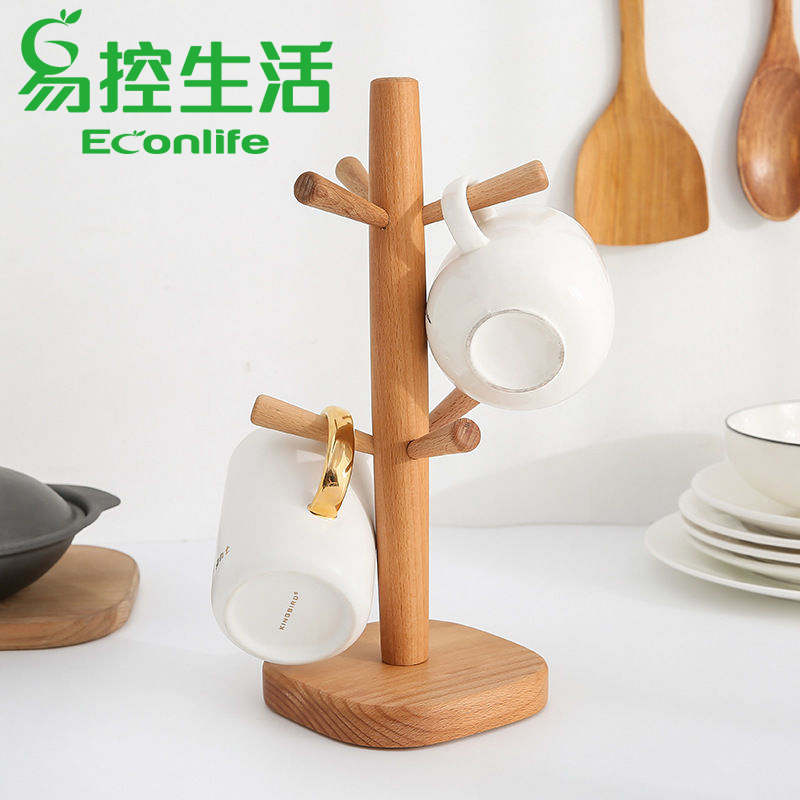 ◤家用木質杯架◢ 櫸木材質 六爪杯架 掛杯架 瀝水杯架 馬克杯 咖啡杯 玻璃杯 (J60-011)