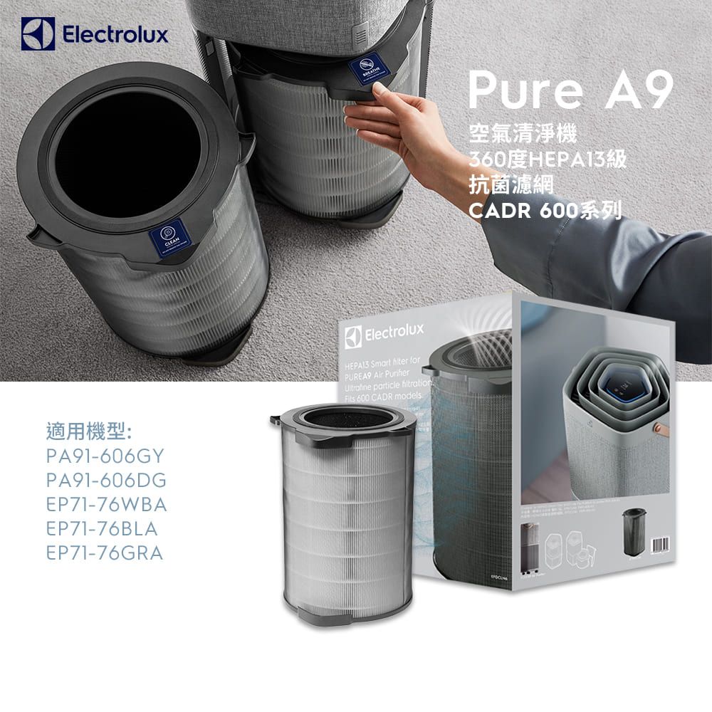 Electrolux 伊萊克斯 Pure A9 空氣清淨機專用 HEPA13 級抗菌濾網組 15-22坪適用(EFDCLN6)