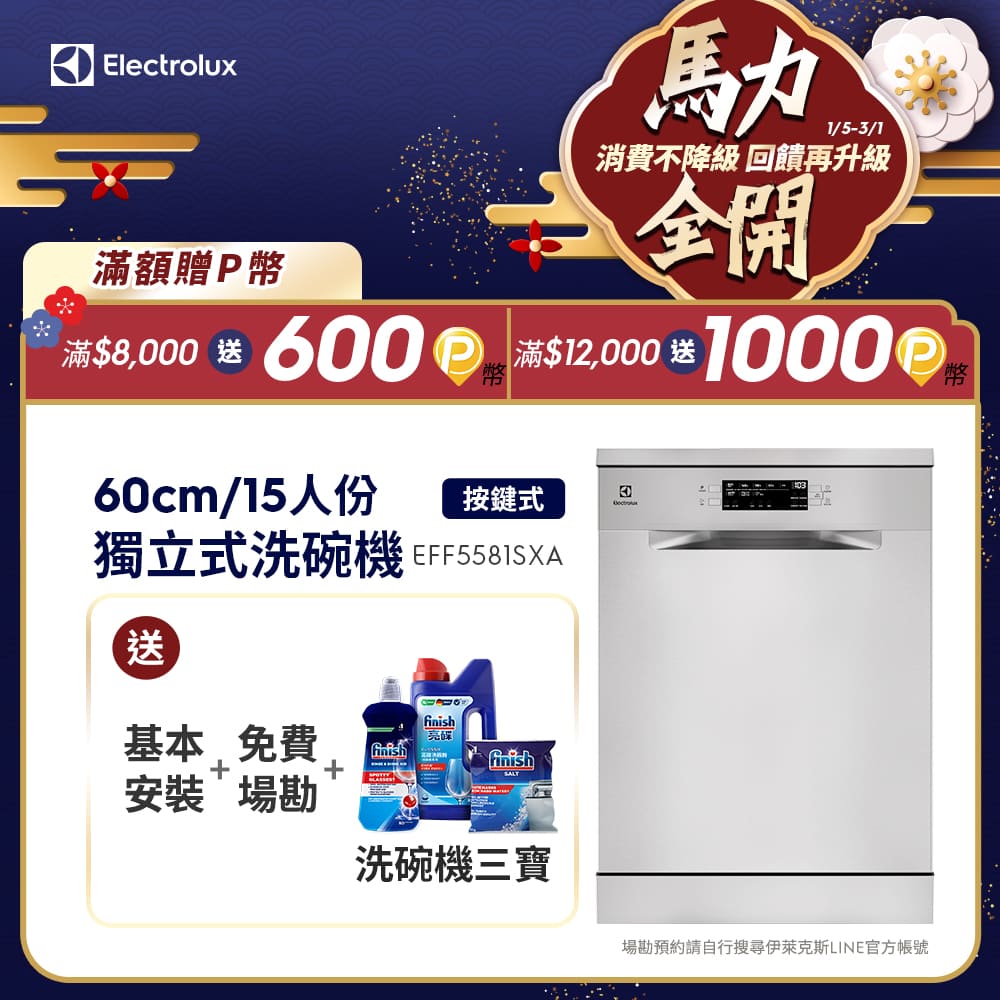 Electrolux 伊萊克斯 極淨呵護 500系列 獨立式洗碗機(60公分/15人份) EFF5581SXA