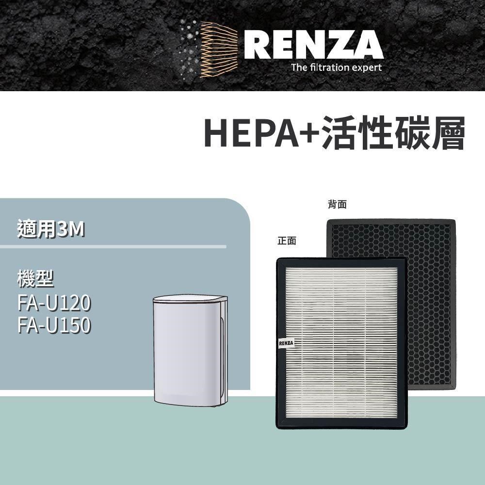 RENZA濾網 適用3M 淨呼吸 FA-U120 FA-U150 替代 U200-ORF U200-F HEPA+活性碳