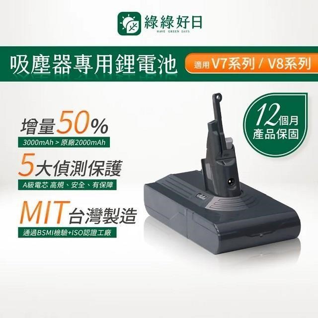 綠綠好日 適用 Dyson戴森 V7 V8系列 臺灣MIT鋰電池 大容量高續航力 吸塵器電池