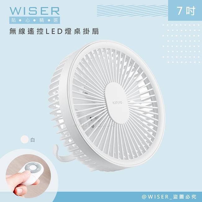 【WISER精選】充插兩用7吋USB風扇壁扇DC扇掛扇循環扇(遙控/LED/易拆洗)-冰雪白