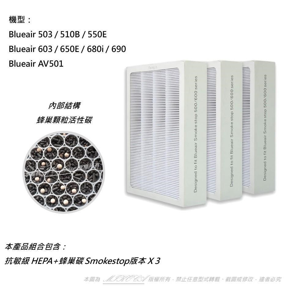 米歐 【南紡購物中心】 抗敏 適用 Blueair 503 603 550E 650E 680i 加強Smokestop HEPA 濾網 活性碳 510B AV501 690