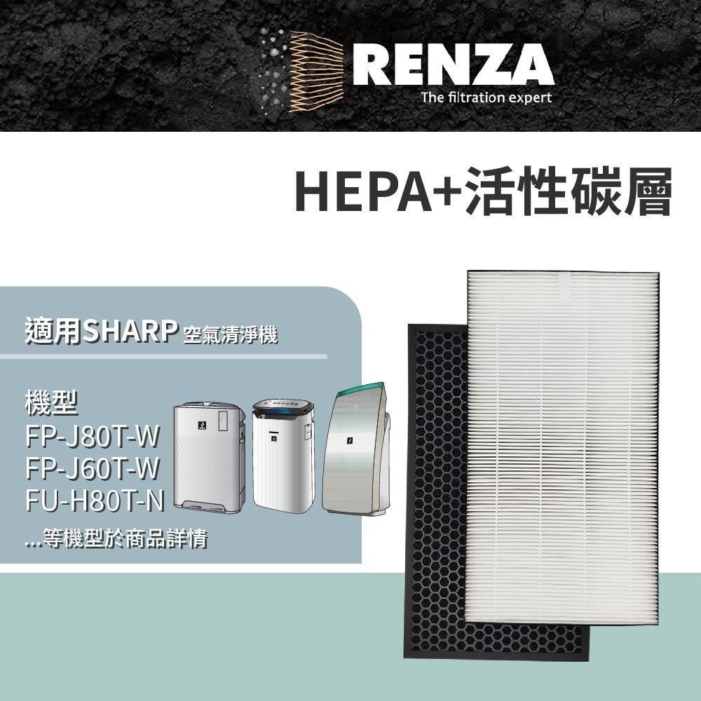 RENZA濾網 適用Sharp夏普FP-J80T-W FP-J60T-W FU-H80T-N HEPA活性碳濾網組