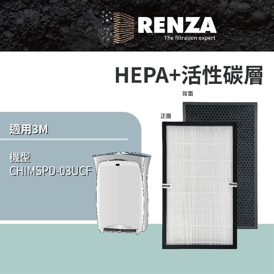 RENZA濾網 適用3M CHIMSPD-03UCF FAP03 超濾淨型16坪 HEPA+活性碳