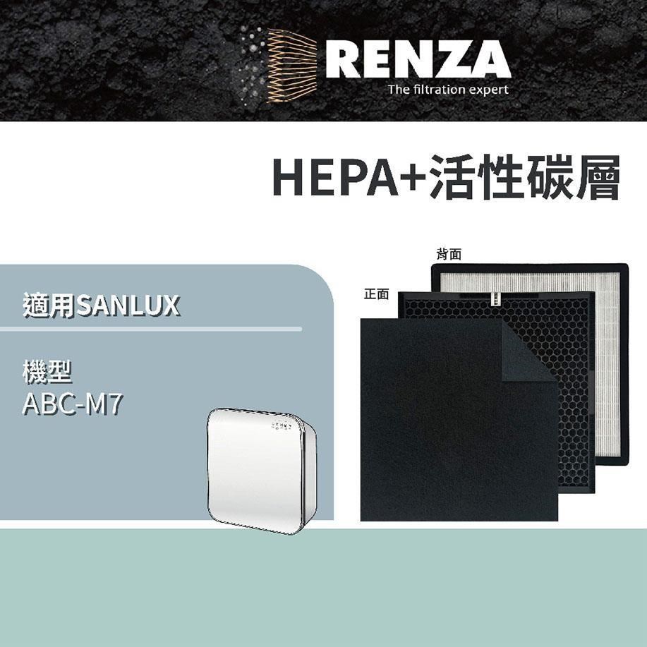 RENZA 適用 SANLUX 台灣三洋 ABC-M7空氣清淨機 活性碳+HEPA替代 CAFT-M7HC
