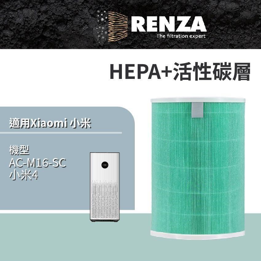 RENZA濾網 適用 小米空氣淨化器4代 HEPA+活性碳濾網