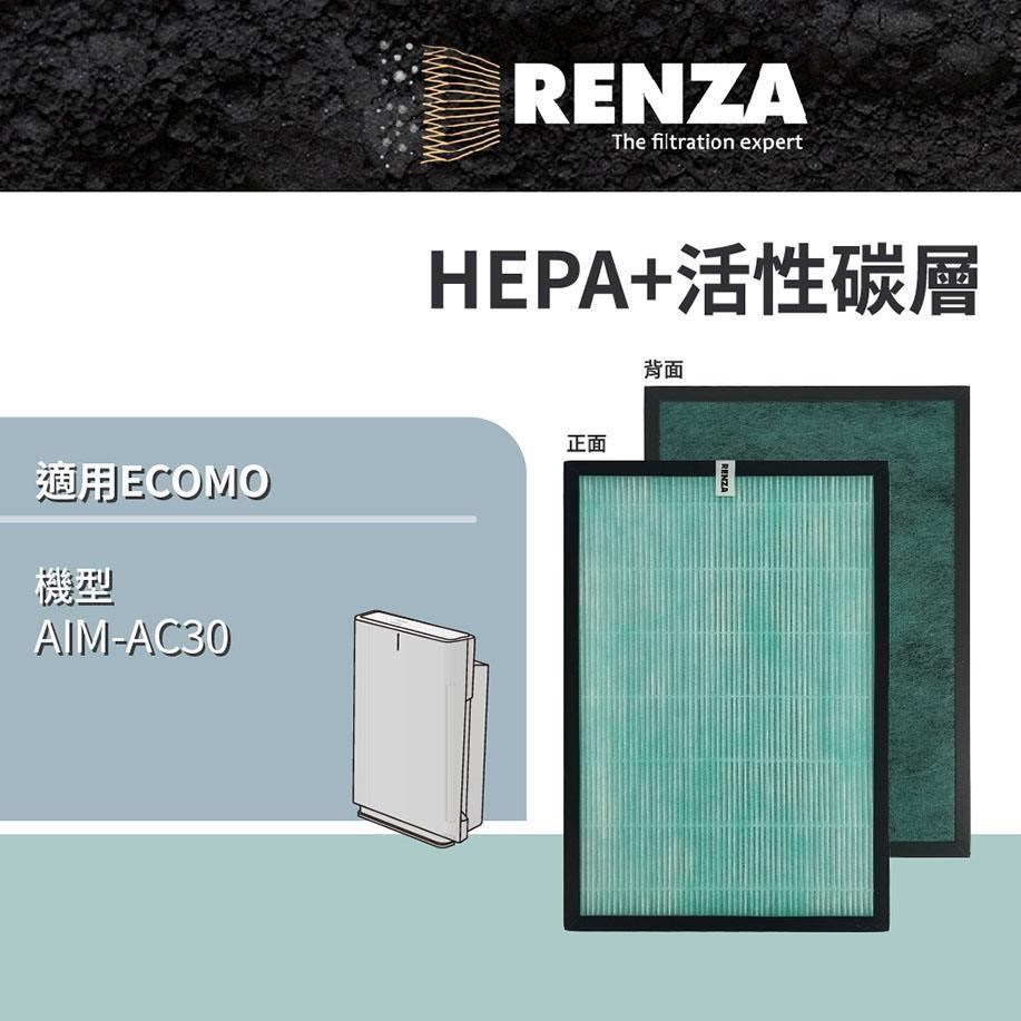 RENZA濾網 適用 群光 ECOMO AIM-AC30 空氣清淨機 HEPA+活性碳二合一濾網組