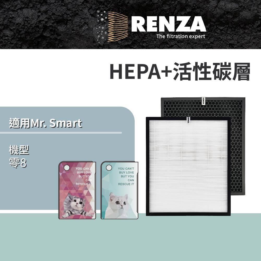 RENZA 適用 Mr. Smart 零.8 空氣清淨機 HEPA+活性碳濾網 MRSMART 濾芯