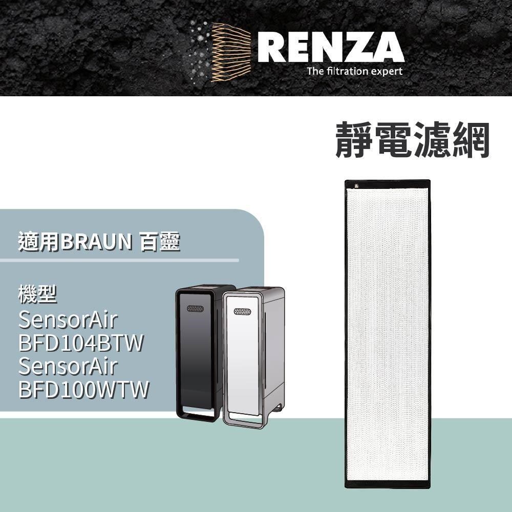 RENZA適用 Braun 百靈 SensorAir BFD104BTW BFD100WTW 空清機 可水洗靜電濾網